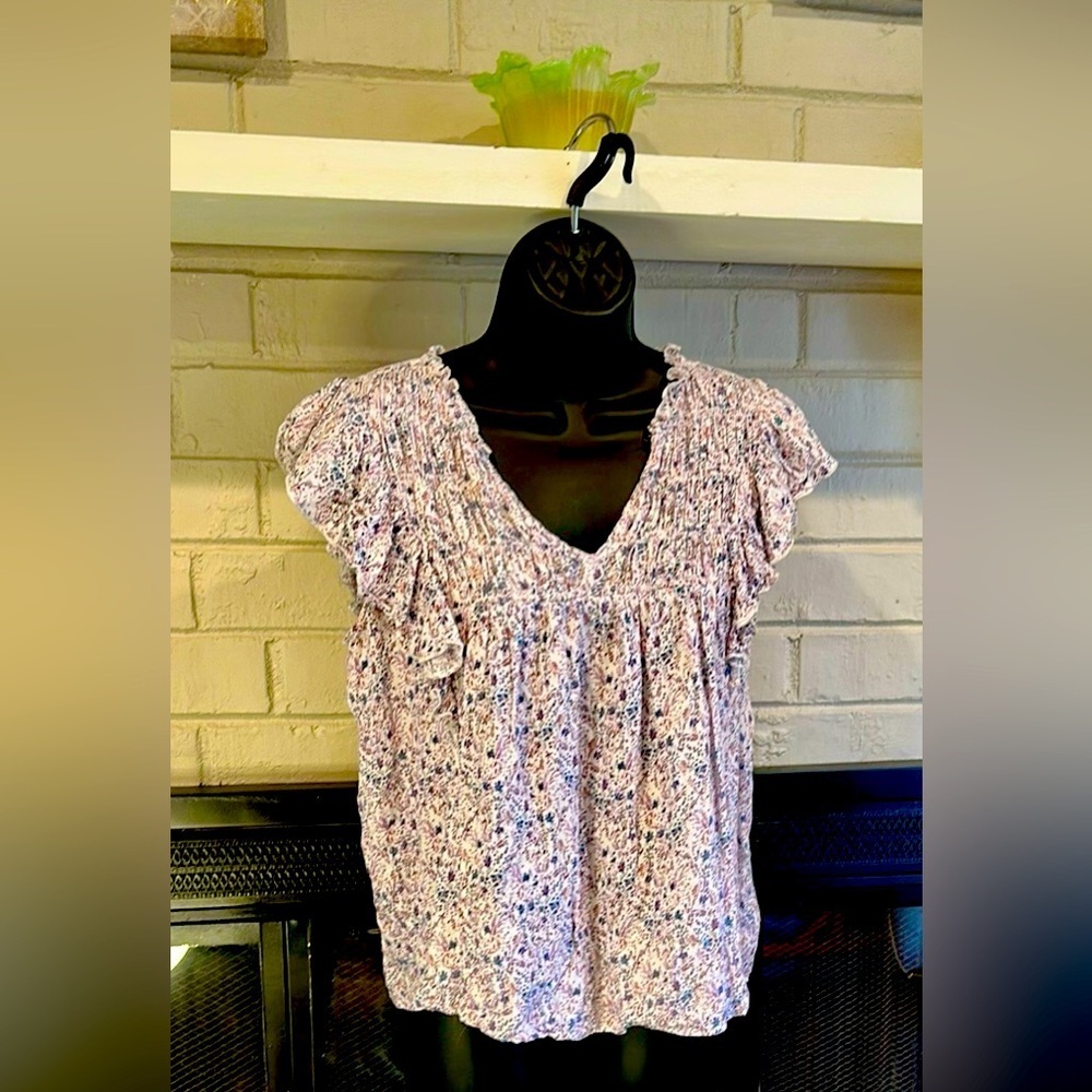 Lucky Brand Pink Flutter Sleeve Blouse EUC PTP 20” L 21 - Picture 3 of 6